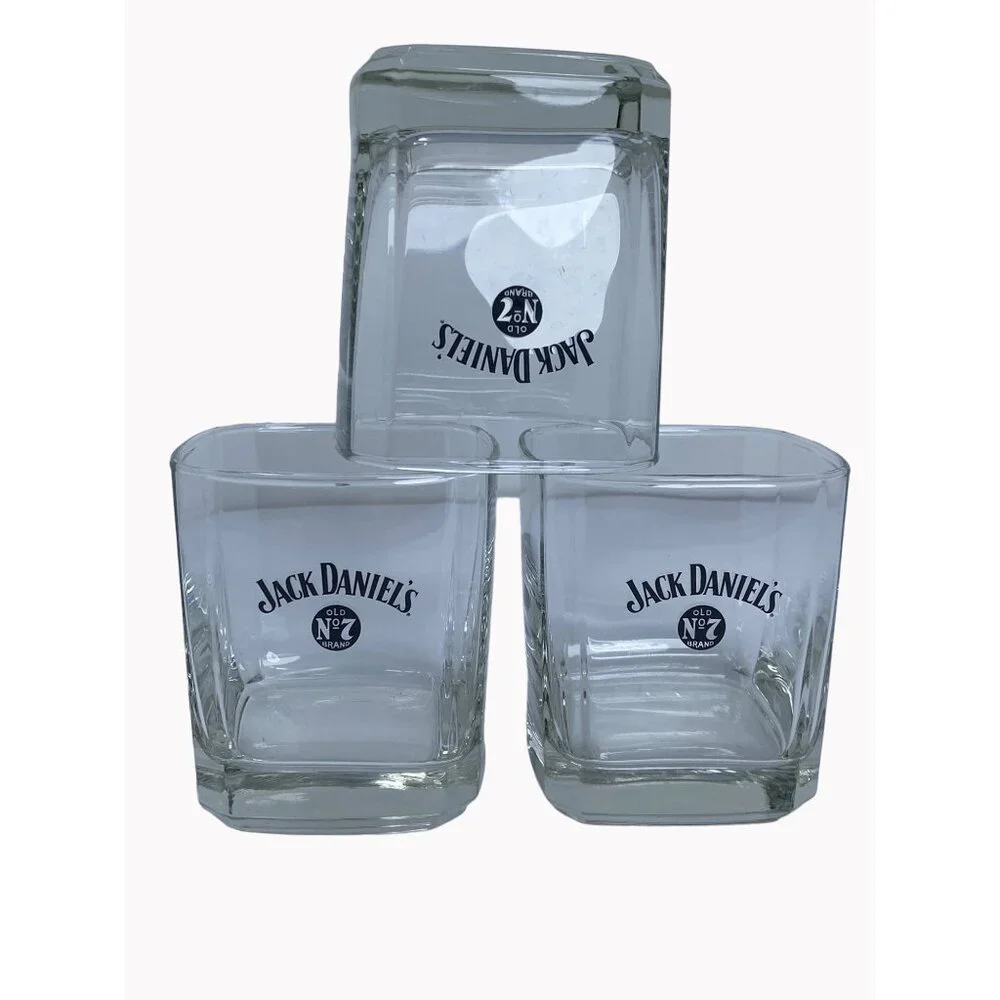 Set of 3 Jack Daniel’s black Logo Old No 7 Lowball Whiskey Glasses